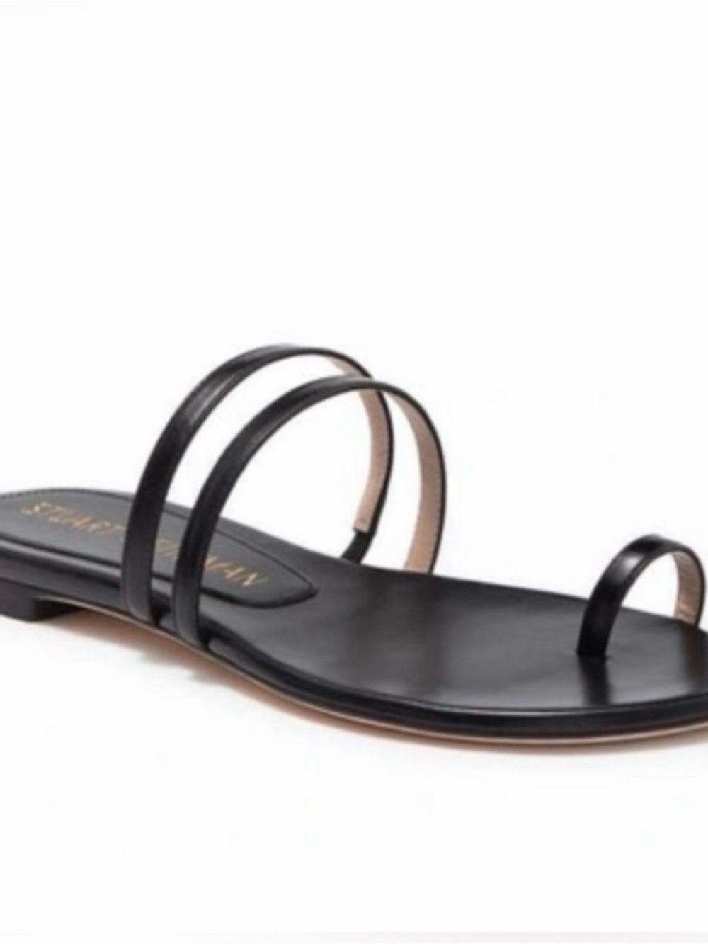 Stuart Weitzman Black Double-Strap Toe Loop Slide Sandal